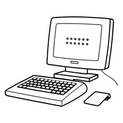 Poster - A vintage computer setup featuring a monitor, keyboard, and mouse, rendered in a line art style. The focus is on the design and elements of computing