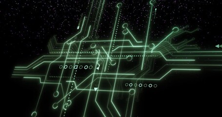 Poster - Faint neon green circuit pattern appearing on starfield forming pathways indicating data movement