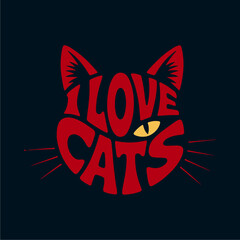 Aufkleber - A stylized red cat face illustration with the words 