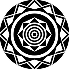 Fototapete - High-contrast geometric layout in black layered concentric circles vector design, sharp zigzags, and intersecting lines