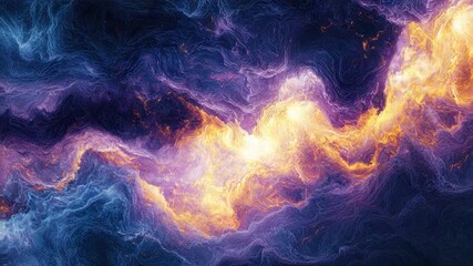 Poster - Abstract cosmic wave texture with vibrant orange, purple, and blue hues in swirling patterns and dramatic lighting effects
