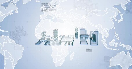 Poster - 3D components floating with map fading aligning over Africa forming ribbon condensing into chip