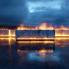 Wall Mural - White marble fire pits, night reflection