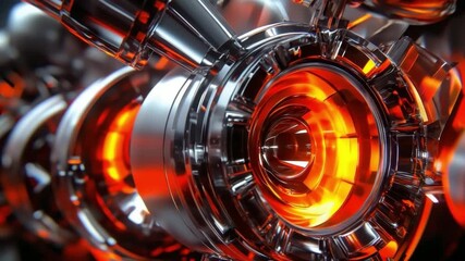 Poster - Abstract metallic structure with glowing orange elements creating a futuristic and dynamic visual experience