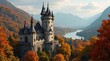 © Ulfiatul Savira - Majestic castle perched atop a cliff, surrounded by vibrant autumn foliage and a serene river valley.