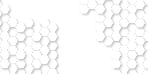 Fototapete - Seamless pattern with hexagons. Hexagonal structure futuristic white background and Embossed Hexagon. Hexagonal honeycomb pattern background with space for text. Abstract Technology, Futuristic.	