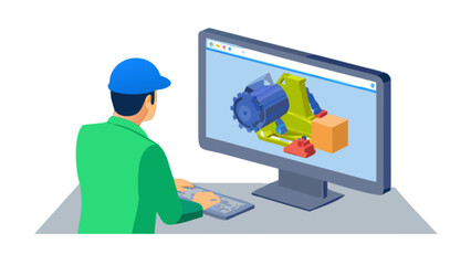 Poster - Engineer working on cad software for 3d modeling design and product development on computer screen