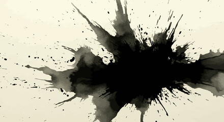 Poster - Dramatic Black Ink Splash on Cream Background Creates Abstract Design