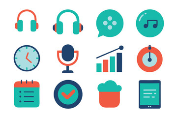 Poster - Vector art of a collection of modern and colorful icons for multimedia and communication isolated on white background