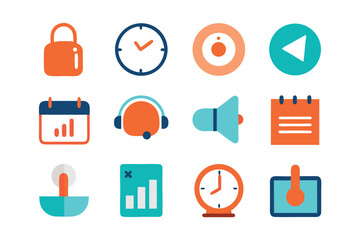 Poster - Vector art of a collection of flat design icons representing various functions and applications isolated on white background