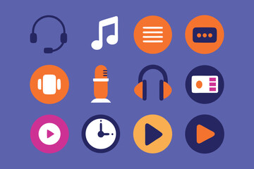 Poster - Vector art of a diverse collection of vector icons representing audio and media functions