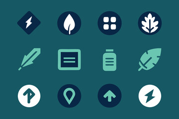 Leinwandbilder - Vector art of a set of vector icons featuring leaves, arrows, and other design elements