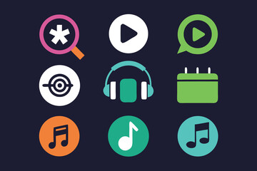 Leinwandbilder - Vector art of a set of colorful media and music icons on a dark blue background