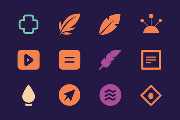 Leinwandbilder - Vector art of a set of vector icons featuring feathers, arrows, and other design elements