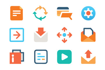 Leinwandbilder - Vector art of a set of colorful vector icons representing file management, settings, and communication