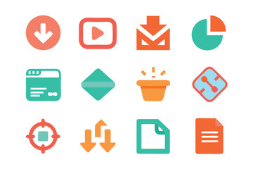 Leinwandbilder - Vector art of a set of colorful flat icons representing various functions isolated on white background