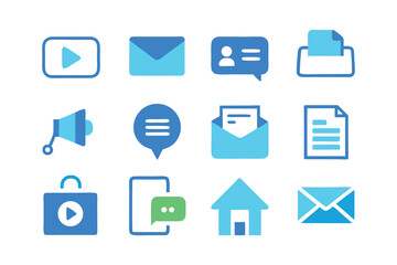 Leinwandbilder - Vector art of a set of blue communication icons isolated on white background for web and app design
