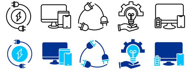 Fototapete - Power, Energy and Device Connectivity Icon Set - Outline and Duotone 