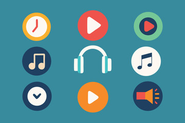 Leinwandbilder - Vector art of a set of colorful media and music icons on a blue background