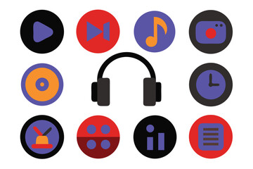 Leinwandbilder - Vector art of a set of colorful flat design icons representing music, media, and multimedia functions