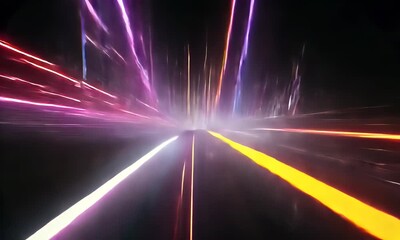 Poster - Abstract Digital Light Trails Against Dark Background Showing Dynamic Energy And Motion In Vibrant Colors