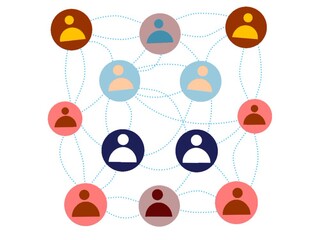 Wall Mural - Social network animation concept. People connected by internet. Dotted lines linking user icons. 
