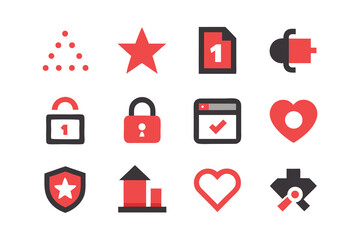 Leinwandbilder - Vector art of a set of red and black interface icons isolated on white background