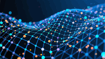 Poster - Abstract network of connected dots and lines in a dark blue backdrop
