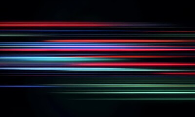 Poster - Dynamic Abstract Composition of Colored Light Streaks Against a Black Background Representing Speed and Technological Advancement