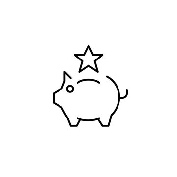 Piggy bank and star. Trusted finances management, top-rated account services. Investment and growth. Pixel perfect, editable stroke vector icon