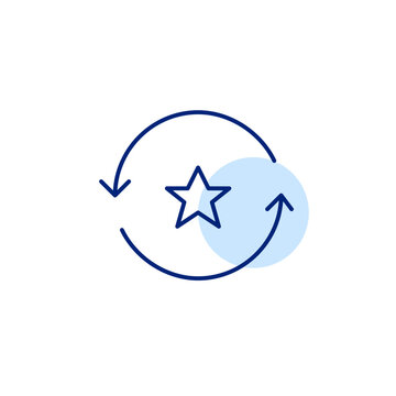 Star in renew arrows. Ongoing excellence, premium sustainable services. Pixel perfect, editable stroke vector icon