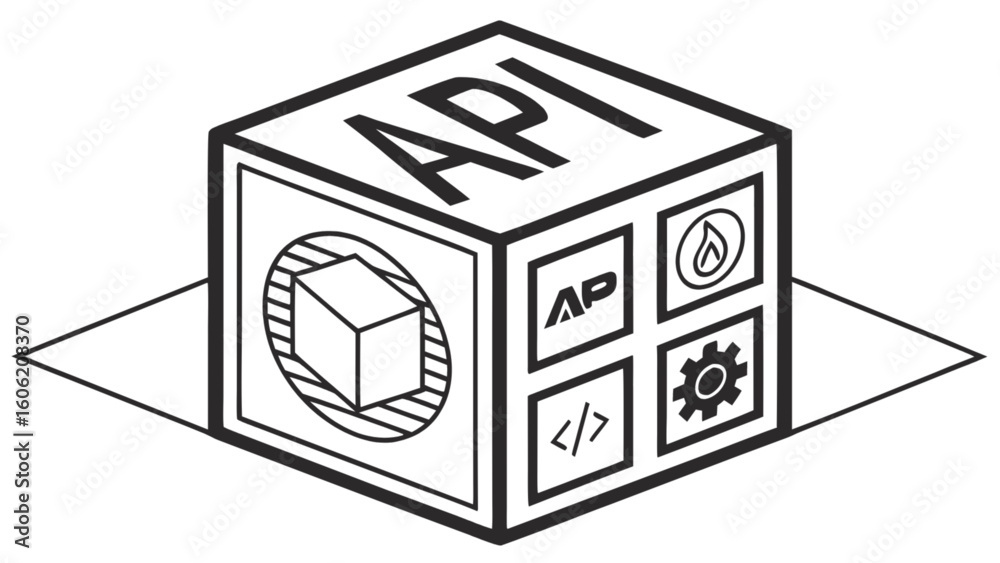 Api integration development services cube with icons for web and mobile ...