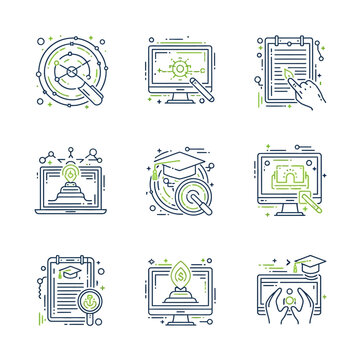 Vector Icons Depicting Education Technology and Business Concepts in Detail.