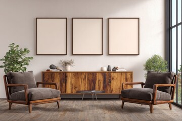 Aufkleber - Living Room Interior with Artwork Frames