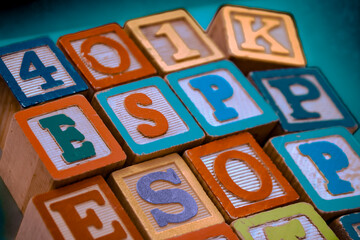 Aufkleber - Financial acronyms building blocks illustration. Corporate onboarding human resources background. 401k, ESPP, and ESOP banner.