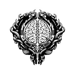 Poster - Monochrome Futuristic Brain Illustration Representing Artificial Intelligence Concept