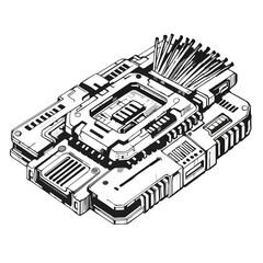 Poster - Futuristic computer core detailed vector illustration design for innovative technology