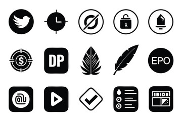 Poster - Vector art of set of black and white icons featuring social media and utility symbols