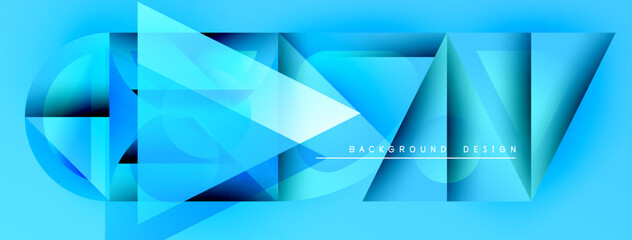 Poster - Abstract blue geometric shapes create dynamic composition. Modern design elements suggest technology, innovation, energy. Bright gradients enhance visual impact.