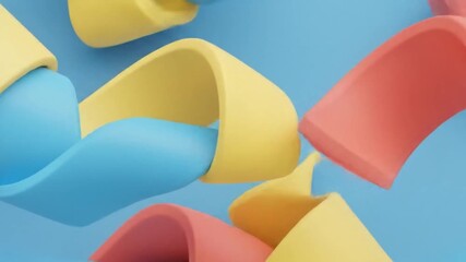 Wall Mural - Abstract 3D Wavy and Geometric Shapes in Modern Colors on Blue Background Loop