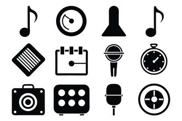 Poster - Vector art of a collection of music and time related icons isolated on white background