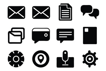 Poster - Vector art of collection of various black vector icons representing common digital functions
