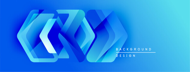 Poster - Abstract blue geometric shapes create dynamic background. Layers overlap, forming modern design with gradient effect. Text reads background design.