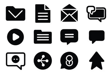 Poster - Vector art of collection of black vector icons representing file management and communication tools