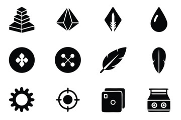 Leinwandbilder - Vector art of a set of black and white icons representing various shapes, symbols, and objects