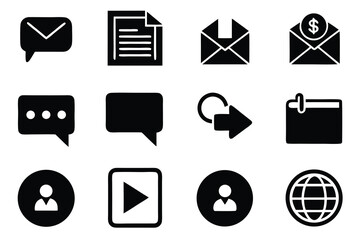 Leinwandbilder - Vector art of a set of black glyph icons representing communication, users, and the internet