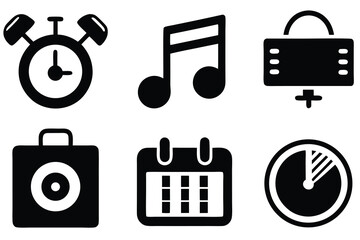 Poster - Vector art of a set of time and media icons isolated on white background
