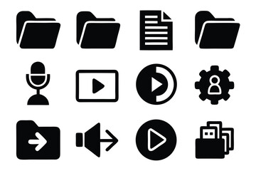 Leinwandbilder - Vector art of a collection of essential interface icons for folders, files, and multimedia controls