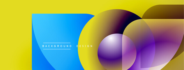 Poster - Abstract geometric shapes overlap, creating vibrant color gradients. Yellow, blue, purple hues dominate design. Modern aesthetic.