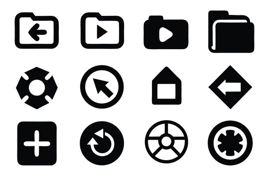 Vector art of a collection of basic user interface icons isolated on white background